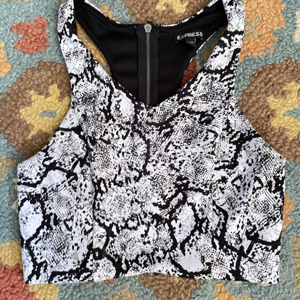 Express Snakeskin Print Crop Top Black/White/Gray XS